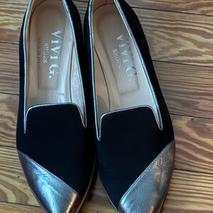Viva G Black and Silver Pointed Toe Flats